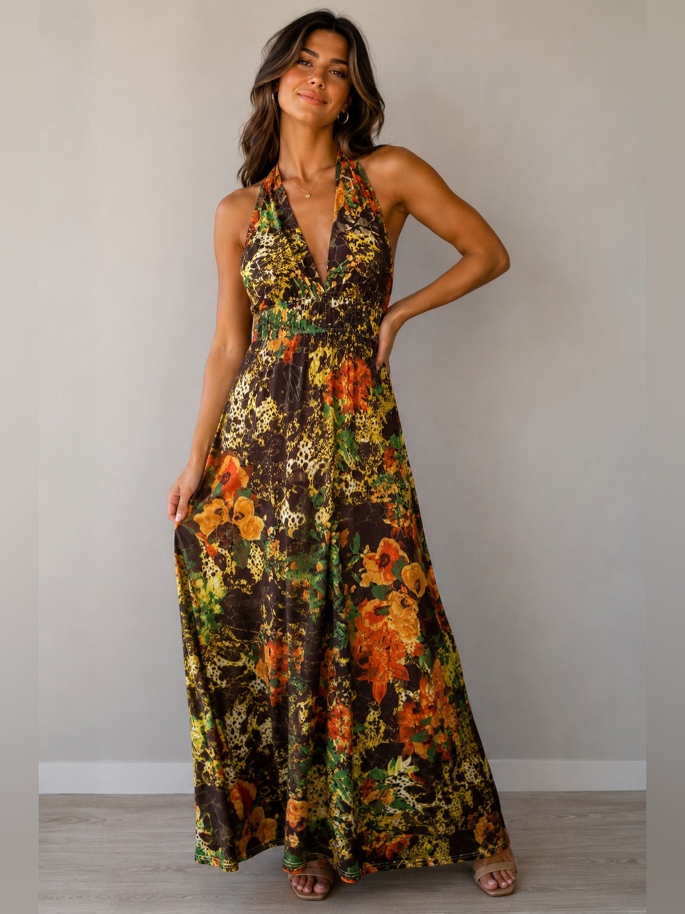 Floral Halter maxi Dress - size S